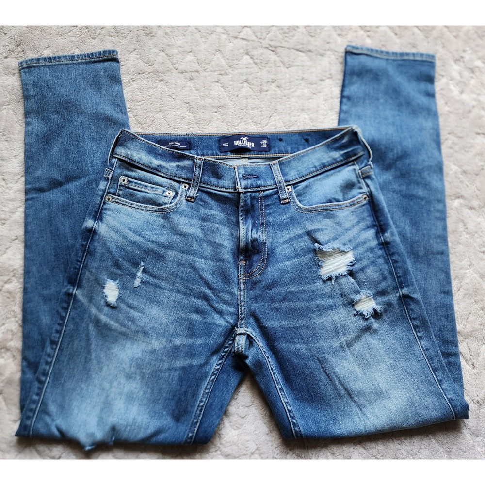 Hollister Slim Taper Advanced Stretch Distressed Blue Jeans Mens 29x32